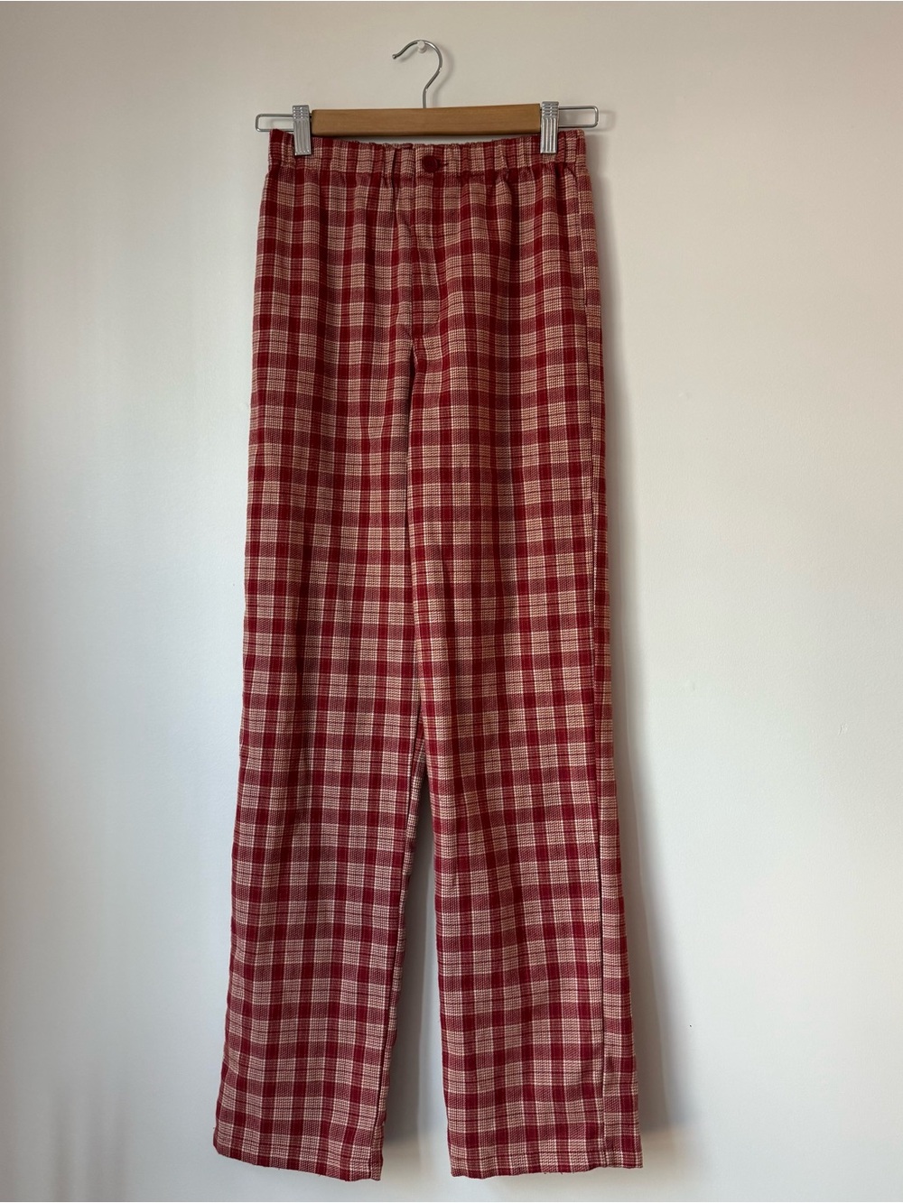 Brandy Melville Tartan Red Plaid High-Rise Straight-Leg Trouser Pants One Size